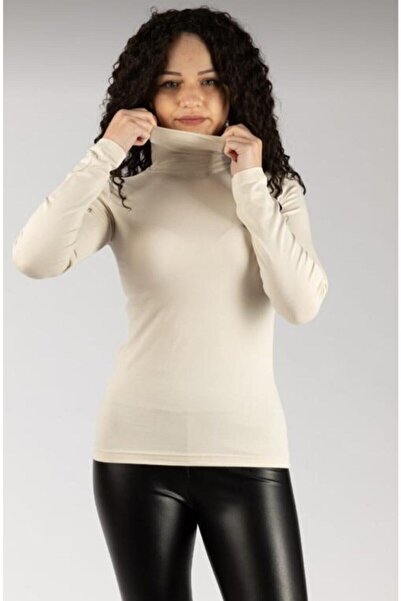 kuayscarfs Kadın Likralı Krem Bady Bogazlı