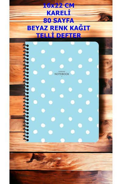 KESKİN COLOR CHECKED 16X22 CM 80 SHEETS PLASTIC COVER WIRE NOTEBOOK WHITE COLOR PAGE POINT PATTERNED