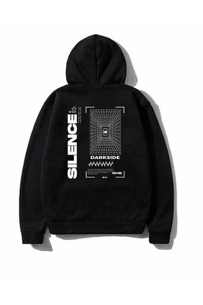 BE QUEEN PLUS SIZE SPECIAL PRODUCTION SILENCE PRINTED HOODED 100% COTTON WOMEN'S SWEATSHIRT