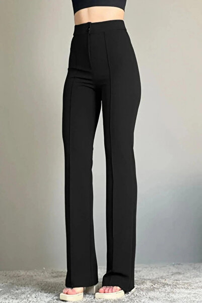 NFTY Black High Waist Ribbed Stitch Shaping Palazzo Women's Pants