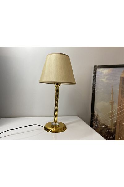 asellus Mette Twisted Lampshade Crystal Detailed Table Lamp, Stol Lamp, Gold Lampshade