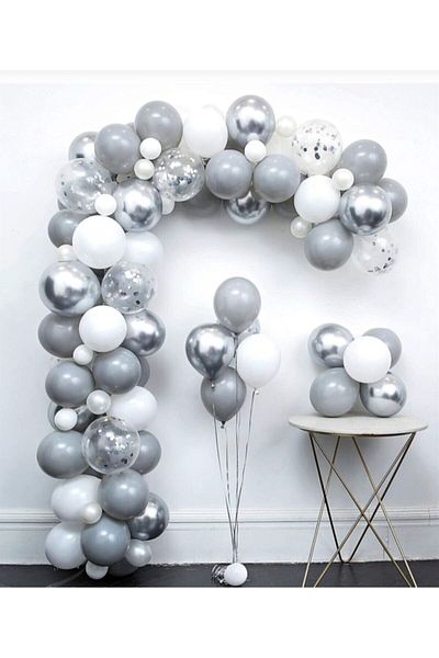 asöy Chrome Silver Pastel Gray Silver Sequin Balloon Chain Set