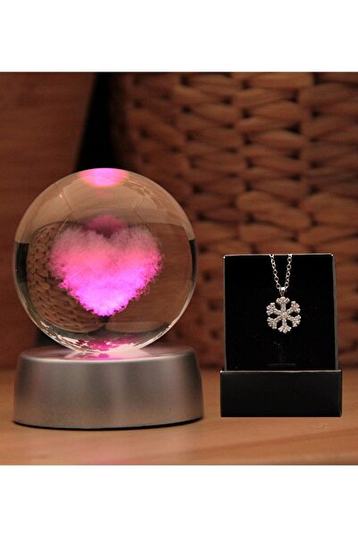 HEDİYEBİZİZ 3D Boyutlu Kristalleşmiş Cam Kalpli Küre