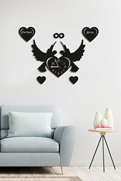 Ensa Design Kişiye Özel Kalpli Sevgi Kuşları - Çiftlere Özel Dekoratif Ahşap ...