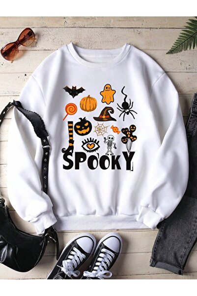 Adrift سويت شيرت مبطن بطبعة الهالوين باللون الأبيض