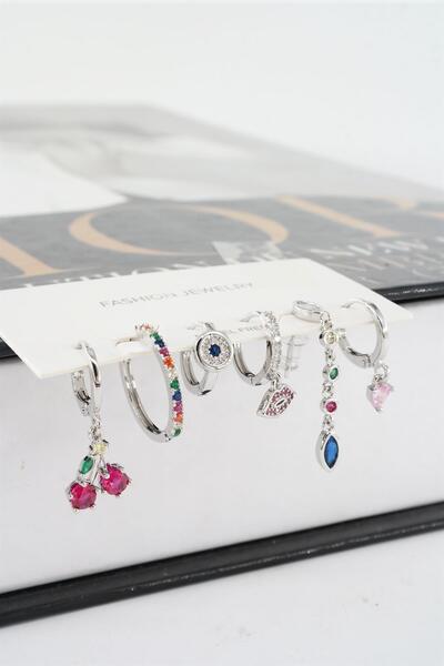 By Zeyna Aksesuar Kadın Vip Seri Mix Zirkon Taşlı 6'lı Küpe Seti