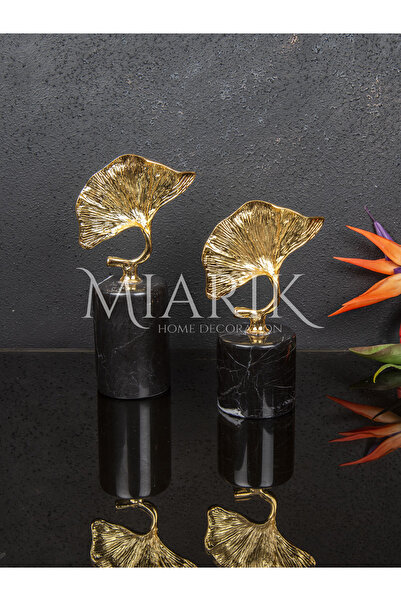 MIARIK DESIGN & DEKORASYON Dekoratif Siyah Mermer Kaideli 2 Li Gold Mantar Dekor