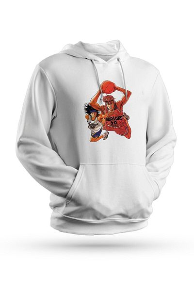 Pisa Art Φούτερ Anime Slam Dunk με στάμπα λευκό Unisex με κουκούλα