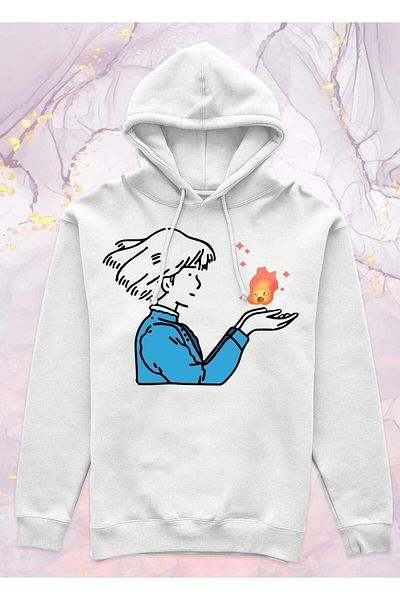 Pisa Art Howl's Moving Castle (hauru No Ugoku Shiro) - Sophie And Calcifer - Φούτερ με κουκούλα χωρίς τσέπη