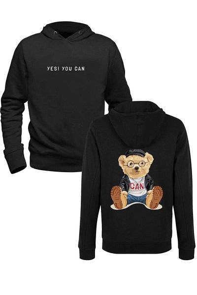 Pisa Art Ναι U Can Tedy Bear Μαύρο μπροστινό πίσω φούτερ