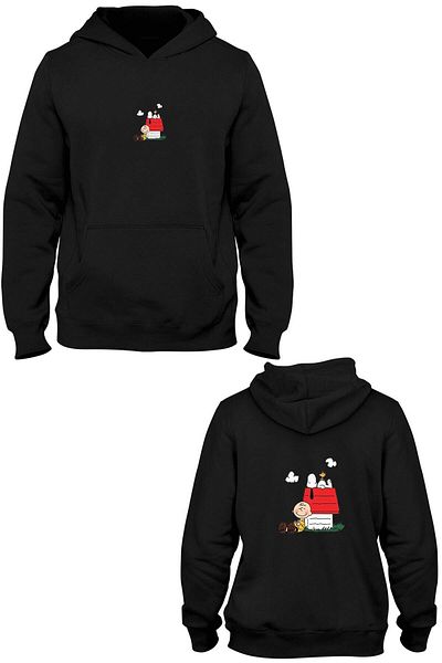 Pisa Art Snoopy μπροστινό πίσω εμπριμέ φούτερ με κουκούλα με τσέπη καγκουρό Bll2985