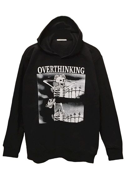 Pisa Art Unisex Oversize Overthinking Skeleton Hooded Μαύρο φούτερ