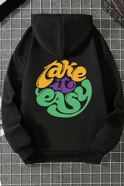 Pisa Art Unisex Oversize Μαύρο Take It Easy Σχέδιο με στάμπα με κουκούλα φούτερ με κουκούλα