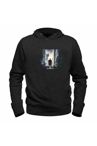 Pisa Art Черен суитшърт с щампа на Hitman