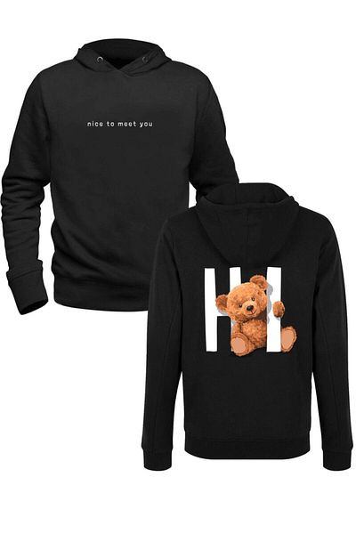Pisa Art Φούτερ Hip Hop Tedy Bear Μαύρο Μπροστινό Πίσω