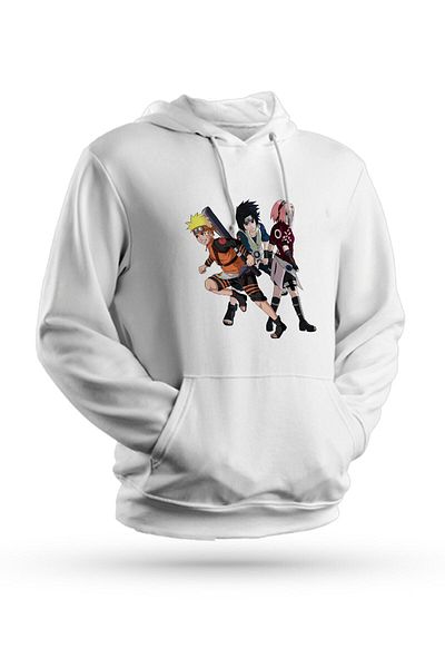 Pisa Art Λευκό φούτερ με κουκούλα με κουκούλα Anime Naruto