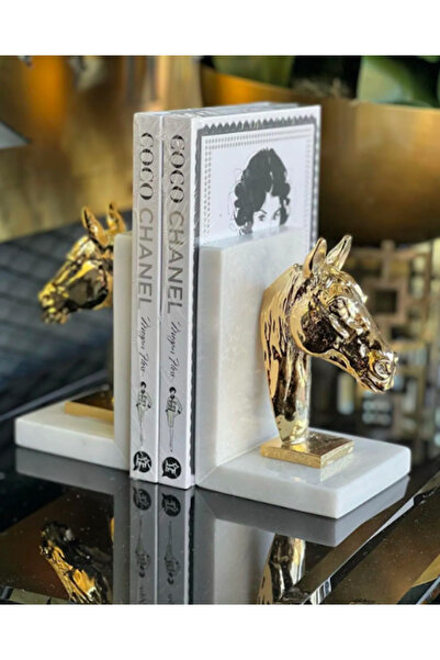 MIARIK DESIGN & DEKORASYON Dekoratif Doğal Beyaz Mermer Kaideli At Kitap Tutucu
