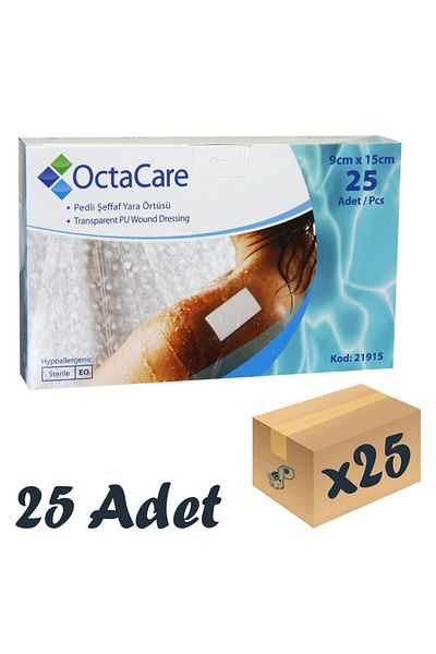 Octacare Waterproof Wound Cover with Transparent Pad 9cm X 15cm 25 Pieces Single Sterile Package