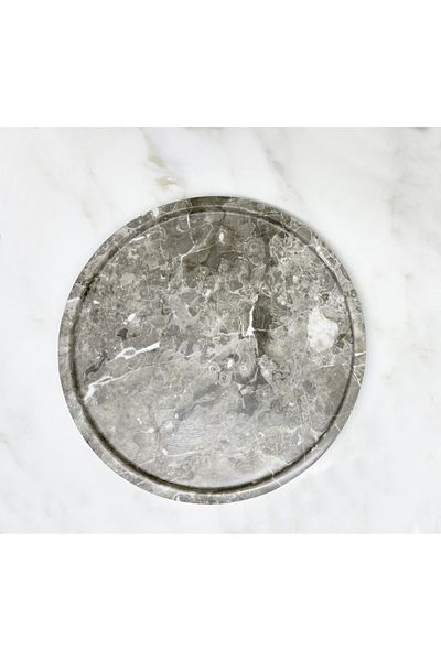Modestmar Natural Gray Marble round Tray, Bathroom Organizer, Presentation Plate