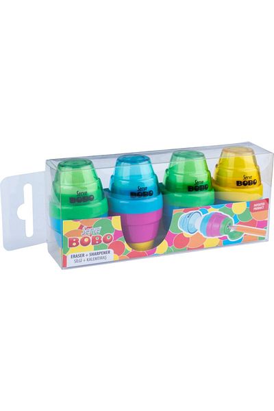 Serve Ascuțitor de creion Bobo cu radieră - Set de 4