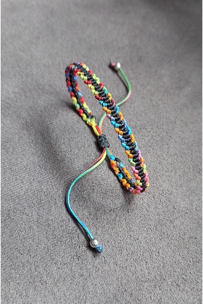 ZDTHandmade Special Design Black Multicolor Stripe Basic Macrame Bracelet