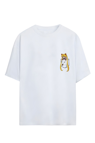 Adrift تي شيرت كبير الحجم بتصميم جيب للجنسين من Anime Girl