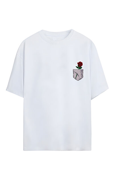 Adrift Unisex Oversize μπλουζάκι με σχέδιο τριαντάφυλλο και τσέπη