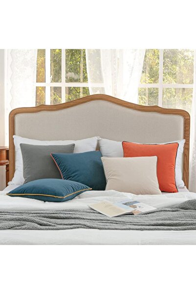 Bc Home 2'li Sarı Kenar Biyeli Gri Kare Kırlent Kılıfı Seti , Kadife Görünümlü 2 Adet 43 x 43 cm