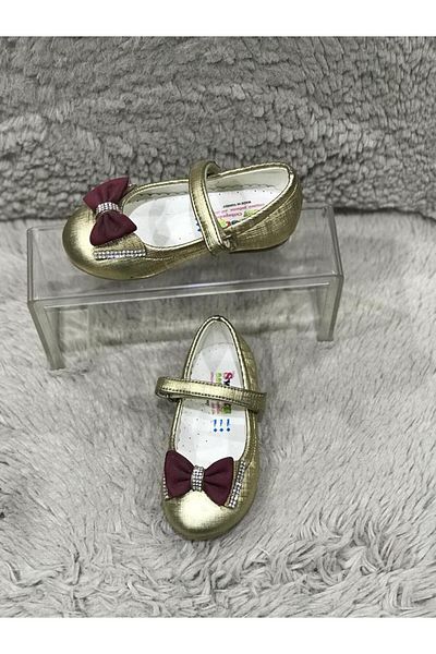 Metin Ayakkabı gold color outer netrial skin leather baby flats with orthopedic and anti-slip sole band