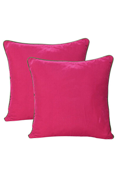 Bc Home 2'li Gri Kenar Biyeli Fuşya Kırlent Kılıfı Seti, Kadife Görünümlü 2 A...
