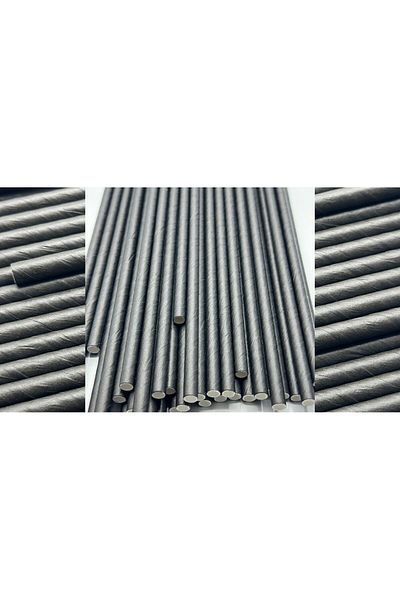 Pars Paper Straws Black 100 Pieces 6 Mm*20 Cm- Nature Friendly Recyclable Paper Straws
