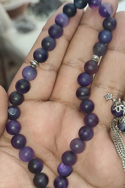 TAŞÇIZADE مسبحة من حجر العقيق الأرجواني 8 ملم من الحجر الطبيعي