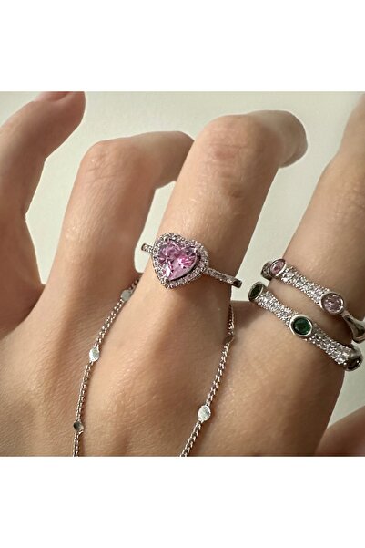 Okko Store خاتم نسائي قابل للتعديل بقلب حجري