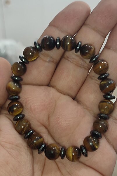TAŞÇIZADE سوار طبيعي من حجر عين النمر مع حجر الهيماتيت المتوسط 10 ملم