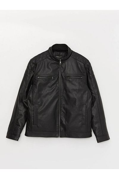 LC Waikiki LCWAIKIKI Класическо мъжко кожено палто със стандартна форма и яка