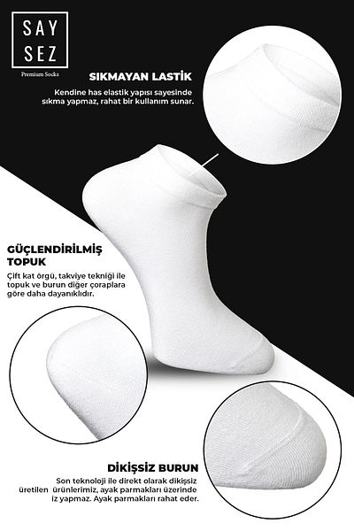 SAYSEZ Ανδρικά μποτάκια Bamboo απλές λευκές κάλτσες Seamless Premium Boxed 6 Pack