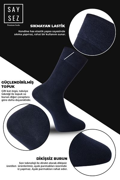 SAYSEZ Ανδρικές κάλτσες Bamboo Socket Long Solid Navy Blue Κάλτσες χωρίς ραφές Premium Boxed 6 τεμαχίων