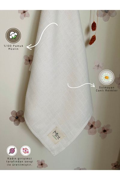 MİNT COLLECTİON Single Layer Muslin Baby Blanket Ecru