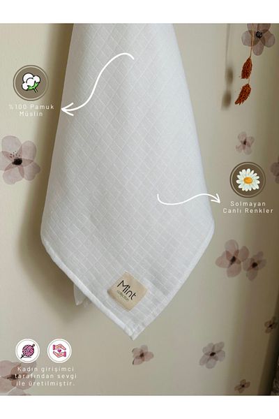 MİNT COLLECTİON Single Layer Muslin Baby Blanket White