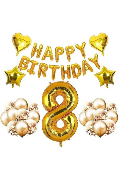 Bkmc 8 Year Old Gold Happy Balloon Set