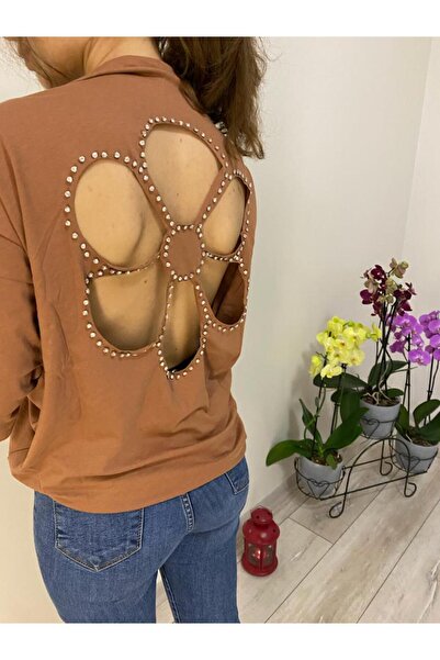 bykcollection Kahverengi Arkası Çiçekli Bluz