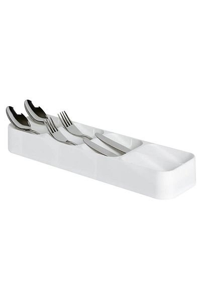 devigo White Organizer Set of 2 - Knife Holder, Drawer and Spoon Holder Distorted Pieces