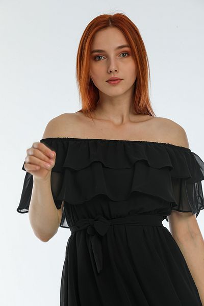 Azra Style Rochie de damă din șifon negru cu talie mare