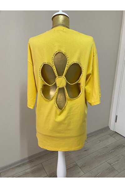 bykcollection Sarı Arkası Çiçekli Bluz