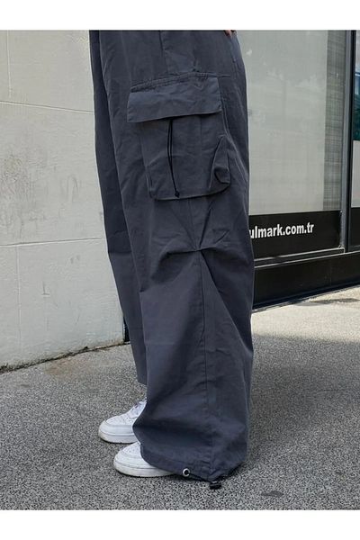 Gofeel Tactical Smoked Parachute Fabric Wide Leg Pants with Extra Baggy Cargo Pockets