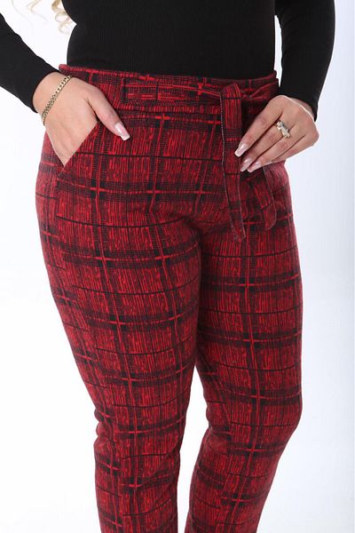 TİGERS TİGERSS women's plus size jacquard pocket belted trousers