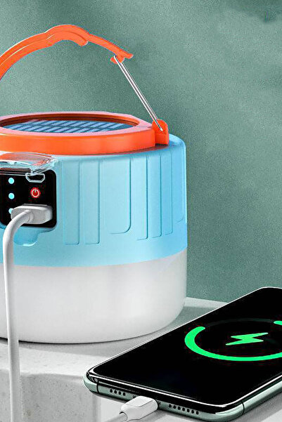 TechnoStation Kamp Lambası Ledli El Feneri Işıldak Güneş Enerjili Şarjlı Pilli Portatif Gece Lambası PowerBank