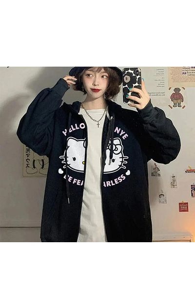 Gofeel Hello Kanye Be Fearless Μαύρη Unisex ζακέτα με κουκούλα με φερμουάρ με στάμπα GOFEEL