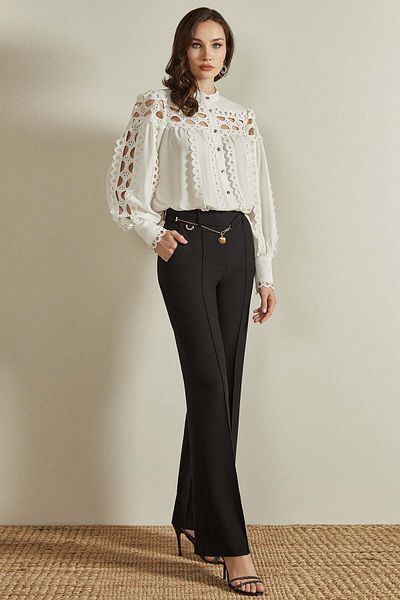 Guitar Flared Black Woven Trousers