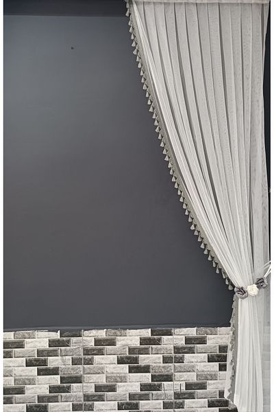 Art Perde 2 Wings Background Curtain Gray Tufted Floral 2 Wings Tulle Background Curtain